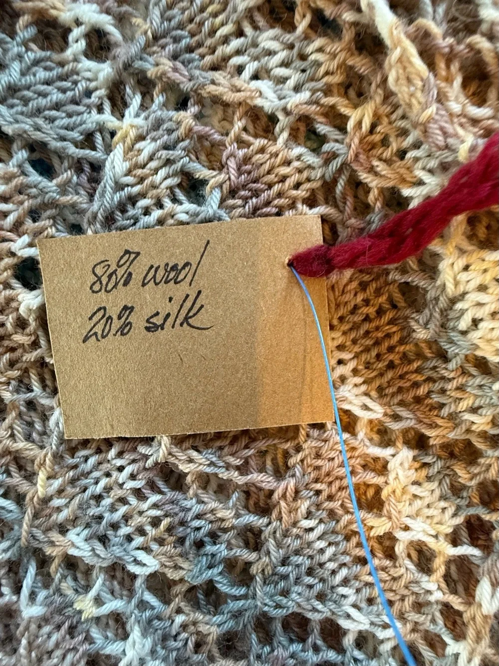 Hand Knit Wool Silk Blend Lace Triangle Shawl Wrap Ombre Cream Beige Turquoise